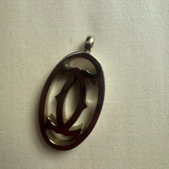 Authentic Cartier 2C Logo Silver Pendant Top Charm w/ Box - Picture 3 of 8